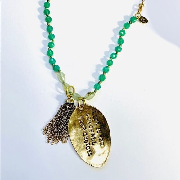 Convertible green onyx and prehnite hand stamped necklace. - Picture 3 of 7